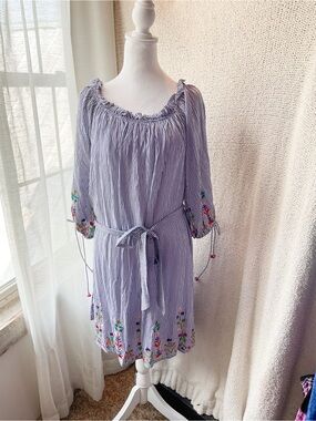 Versona Blue & White Striped Peasant Dress